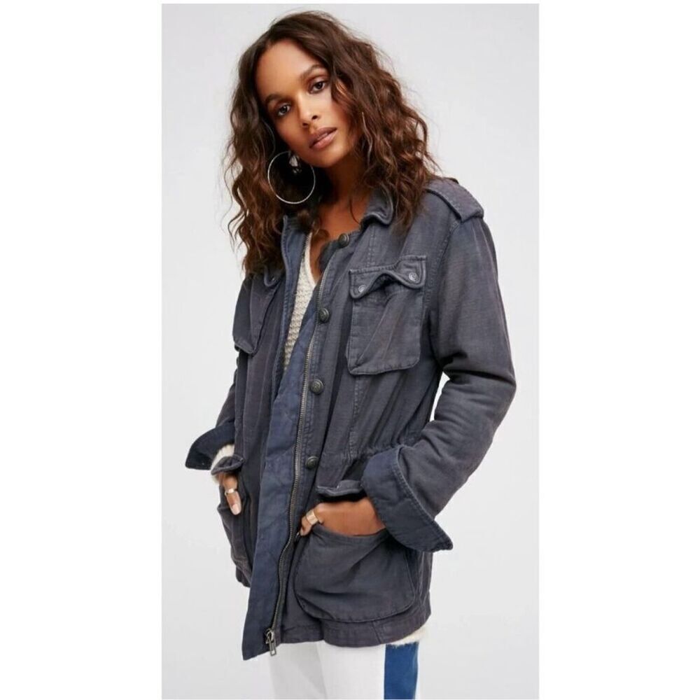 Free People Not Your Brothers Surplus Boho Military Jacket size XS Gray